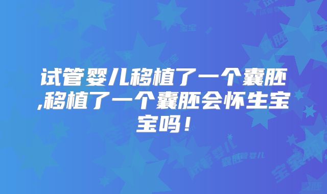 试管婴儿移植了一个囊胚,移植了一个囊胚会怀生宝宝吗！
