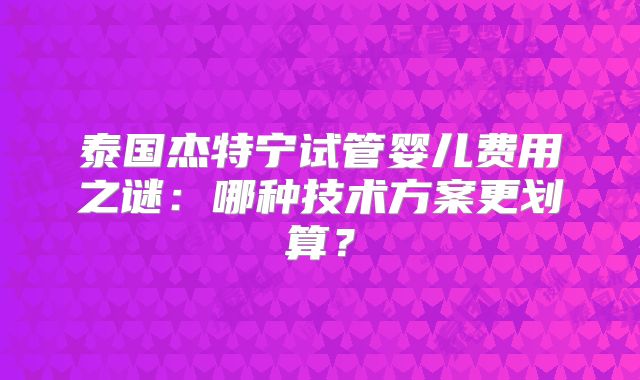 泰国杰特宁试管婴儿费用之谜:哪种技术方案更划算?
