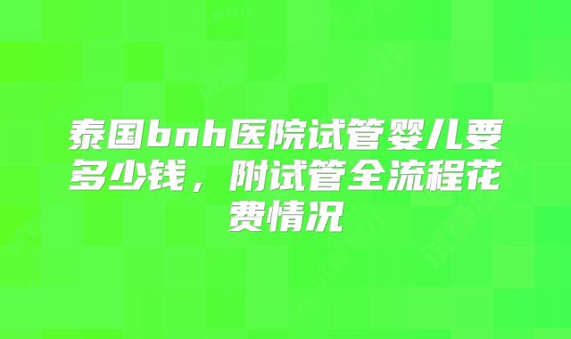 泰国bnh医院试管婴儿要多少钱,附试管全流程花费情况