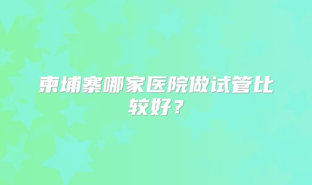 柬埔寨哪家医院做试管比较好?