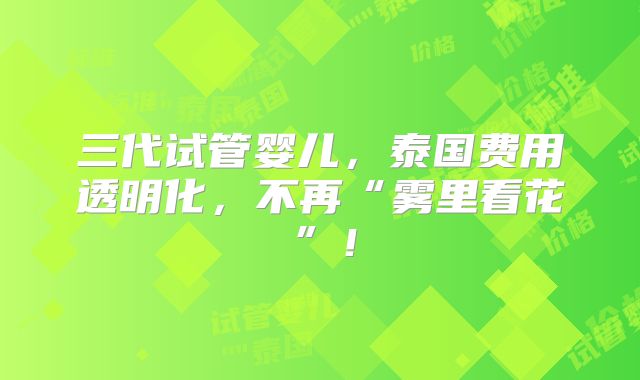 三代试管婴儿,泰国费用透明化,不再“雾里看花”!