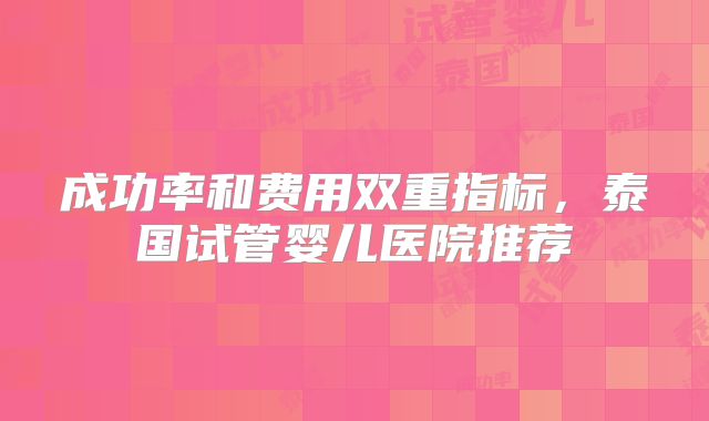 成功率和费用双重指标,泰国试管婴儿医院推荐