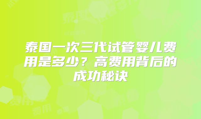 泰国一次三代试管婴儿费用是多少?高费用背后的成功秘诀