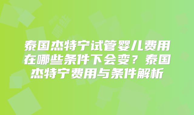 泰国杰特宁试管婴儿费用在哪些条件下会变？泰国杰特宁费用与条件解析