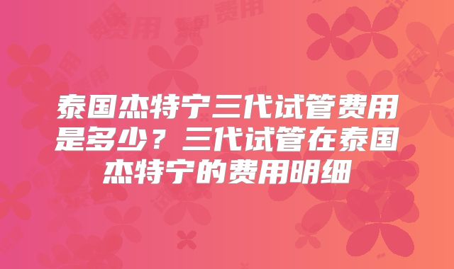 泰国杰特宁三代试管费用是多少？三代试管在泰国杰特宁的费用明细