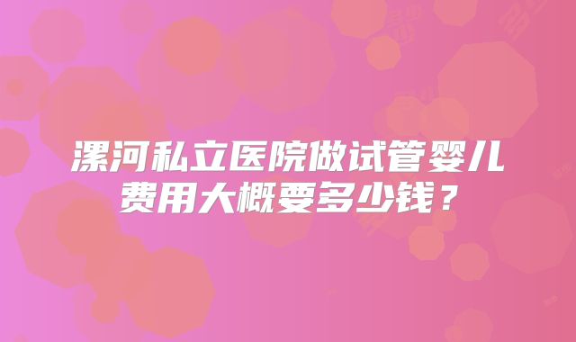 漯河私立医院做试管婴儿费用大概要多少钱？