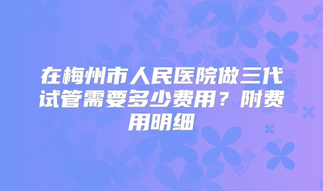 在梅州市人民医院做三代试管需要多少费用？附费用明细