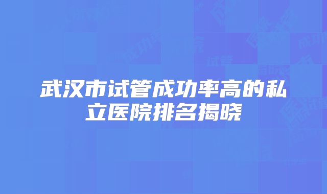 武汉市试管成功率高的私立医院排名揭晓