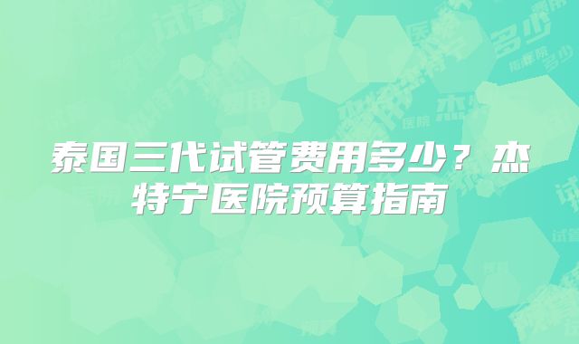 泰国三代试管费用多少?杰特宁医院预算指南
