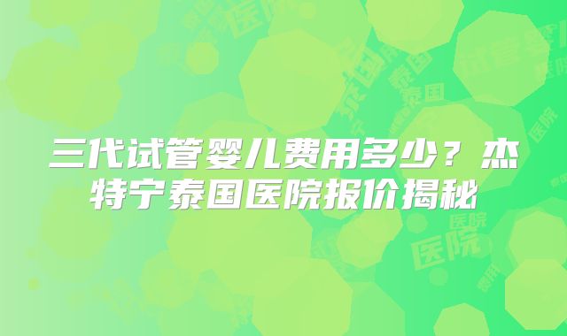 三代试管婴儿费用多少？杰特宁泰国医院报价揭秘
