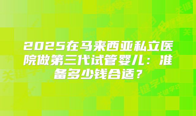 2025在马来西亚私立医院做第三代试管婴儿：准备多少钱合适？