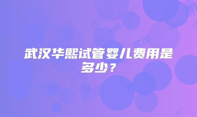 武汉华熙试管婴儿费用是多少？