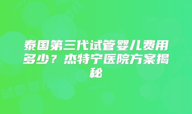 泰国第三代试管婴儿费用多少？杰特宁医院方案揭秘