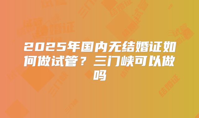 2025年国内无结婚证如何做试管?三门峡可以做吗