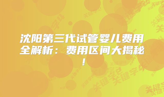 沈阳第三代试管婴儿费用全解析:费用区间大揭秘!