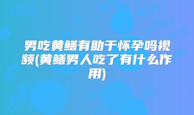 男吃黄鳝有助于怀孕吗视频(黄鳝男人吃了有什么作用)