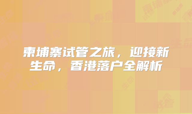 柬埔寨试管之旅，迎接新生命，香港落户全解析