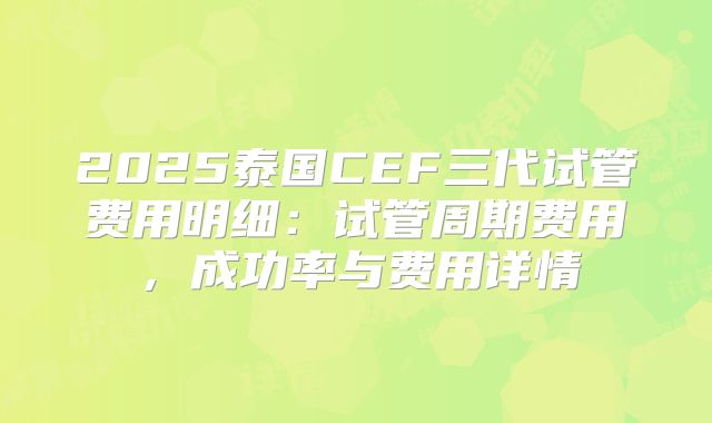 2025泰国CEF三代试管费用明细：试管周期费用，成功率与费用详情
