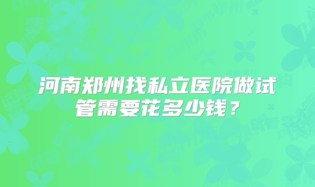河南郑州找私立医院做试管需要花多少钱?