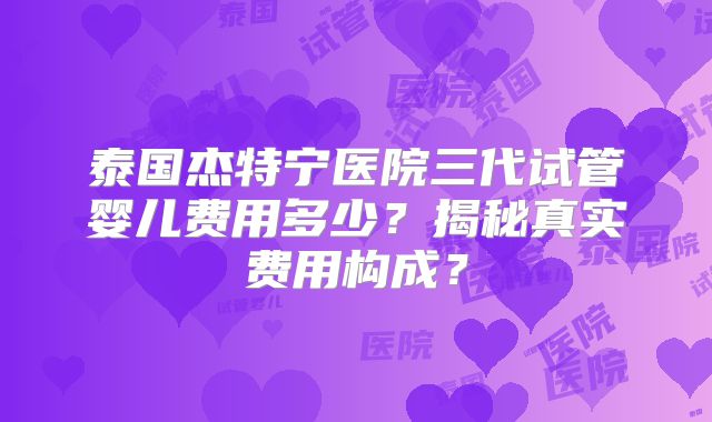 泰国杰特宁医院三代试管婴儿费用多少？揭秘真实费用构成？