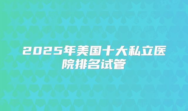 2025年美国十大私立医院排名试管