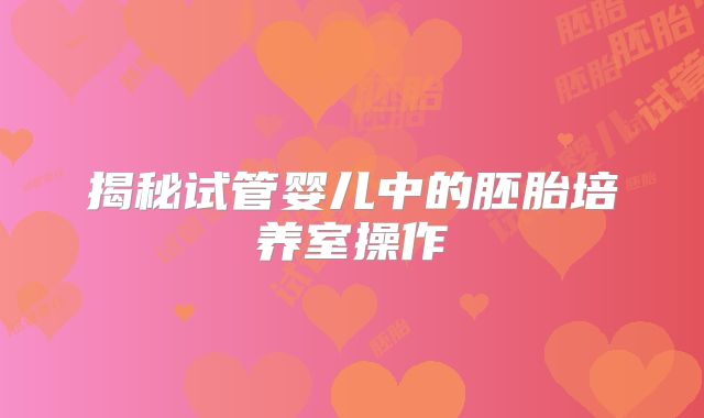 揭秘试管婴儿中的胚胎培养室操作