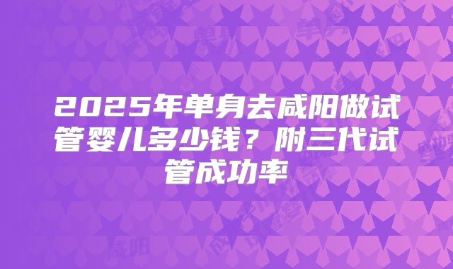 2025年单身去咸阳做试管婴儿多少钱？附三代试管成功率
