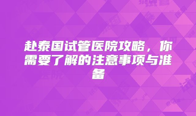 赴泰国试管医院攻略,你需要了解的注意事项与准备