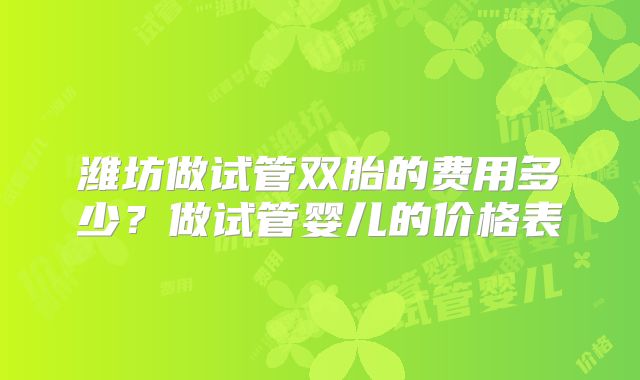潍坊做试管双胎的费用多少？做试管婴儿的价格表