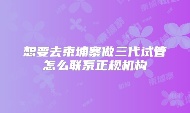 想要去柬埔寨做三代试管怎么联系正规机构
