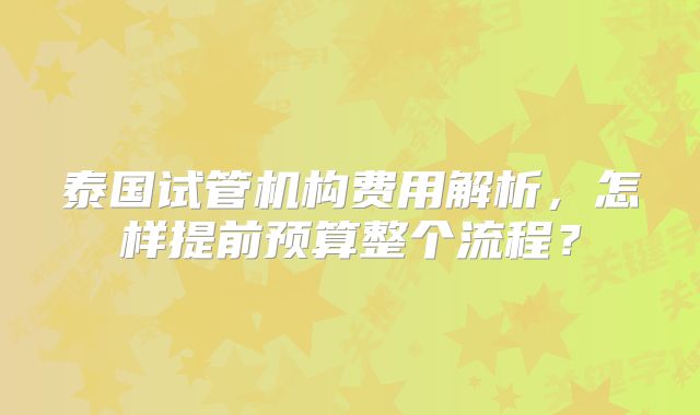 泰国试管机构费用解析，怎样提前预算整个流程？