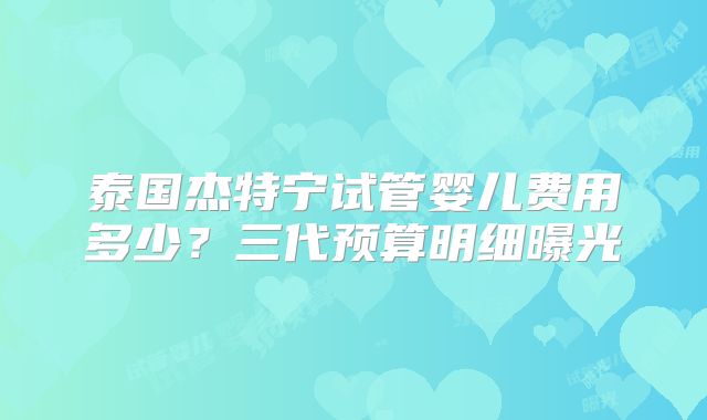 泰国杰特宁试管婴儿费用多少？三代预算明细曝光