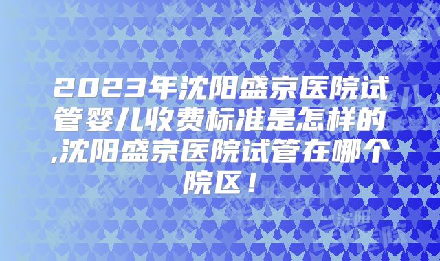 2023年沈阳盛京医院试管婴儿收费标准是怎样的,沈阳盛京医院试管在哪个院区!