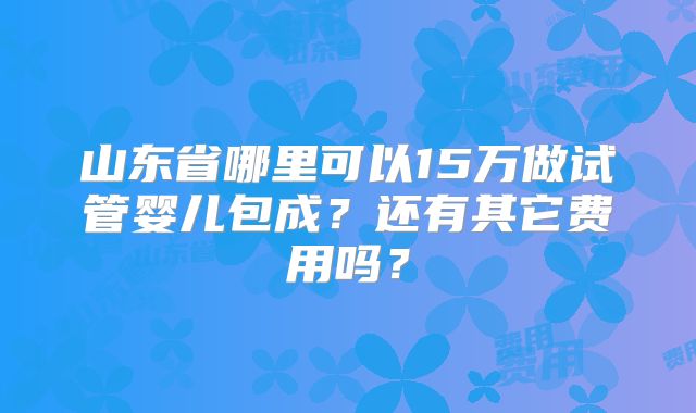 山东省哪里可以15万做试管婴儿包成？还有其它费用吗？