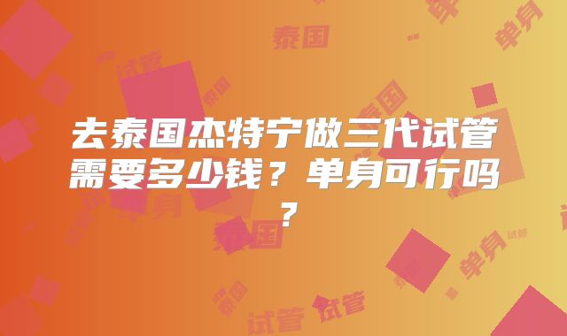 去泰国杰特宁做三代试管需要多少钱？单身可行吗？