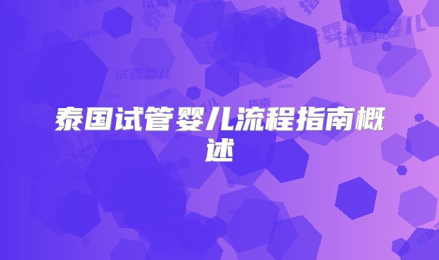 泰国试管婴儿流程指南概述