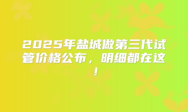 2025年盐城做第三代试管价格公布，明细都在这！
