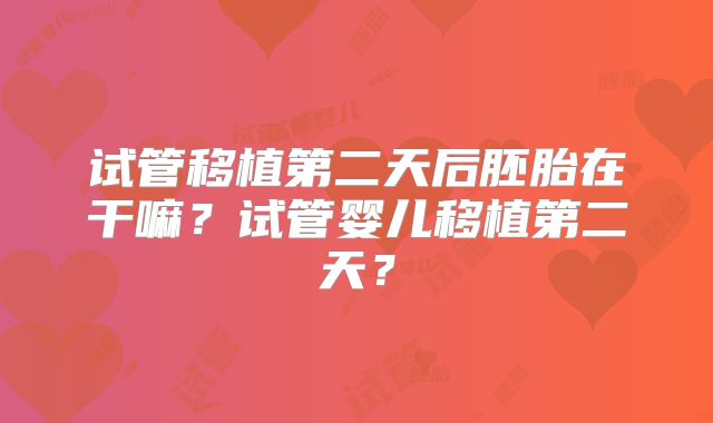 试管移植第二天后胚胎在干嘛?试管婴儿移植第二天?