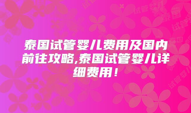泰国试管婴儿费用及国内前往攻略,泰国试管婴儿详细费用！