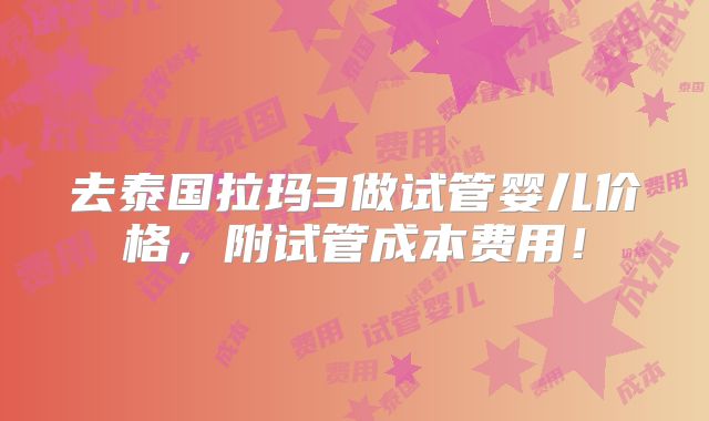去泰国拉玛3做试管婴儿价格，附试管成本费用！