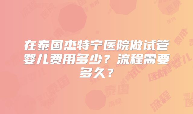 在泰国杰特宁医院做试管婴儿费用多少？流程需要多久？