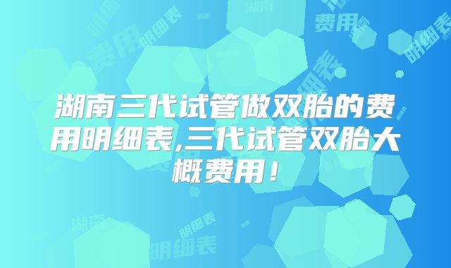 湖南三代试管做双胎的费用明细表,三代试管双胎大概费用!