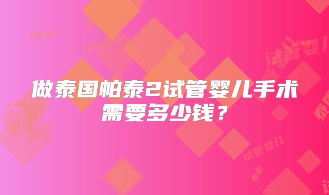 做泰国帕泰2试管婴儿手术需要多少钱？