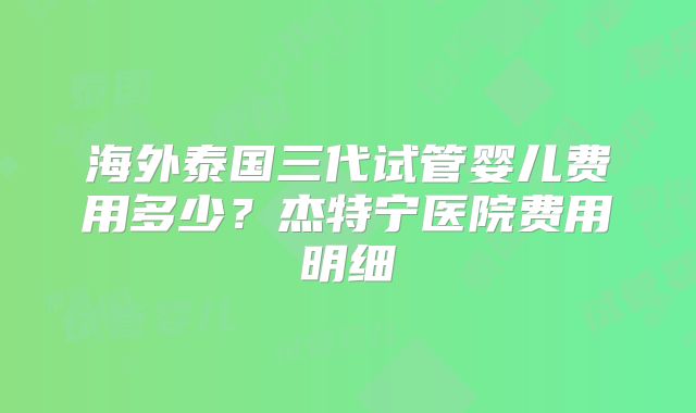 海外泰国三代试管婴儿费用多少？杰特宁医院费用明细