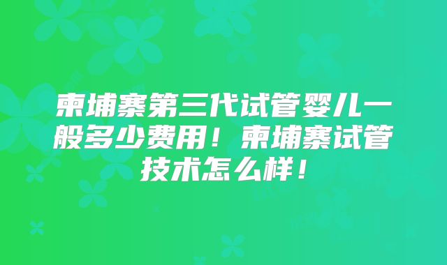 柬埔寨第三代试管婴儿一般多少费用！柬埔寨试管技术怎么样！