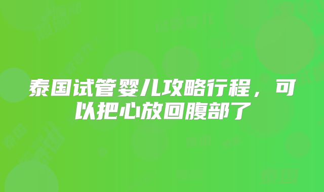 泰国试管婴儿攻略行程,可以把心放回腹部了
