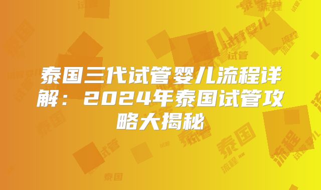 泰国三代试管婴儿流程详解：2024年泰国试管攻略大揭秘