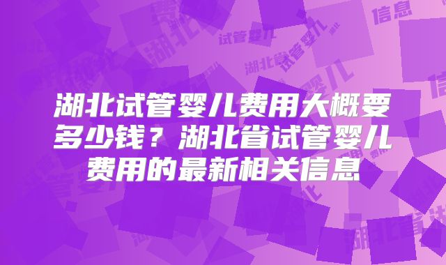 湖北试管婴儿费用大概要多少钱？湖北省试管婴儿费用的最新相关信息