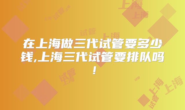 在上海做三代试管要多少钱,上海三代试管要排队吗！