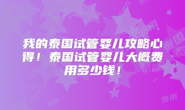 我的泰国试管婴儿攻略心得!泰国试管婴儿大概费用多少钱!